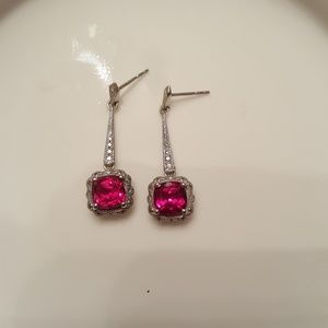 Silver and pink stone earrings